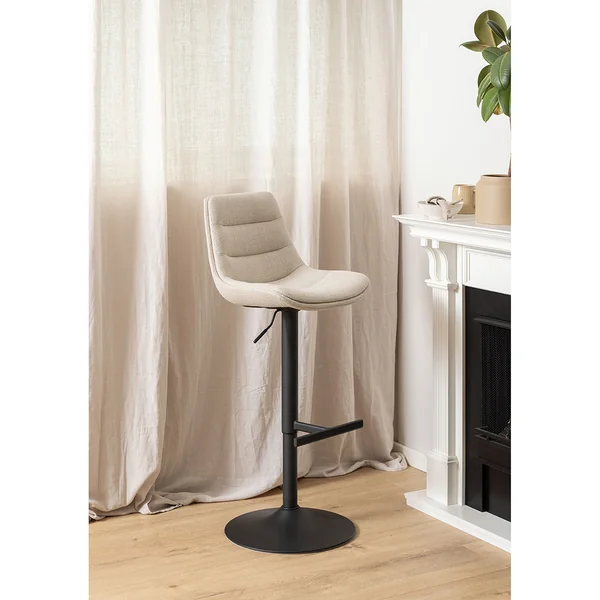 Chaise de bar pivotante réglable h65-86cm en tissu beige - Adisa