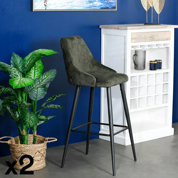 Chaise de bar velours vert kaki (lot de 2) MALMOE