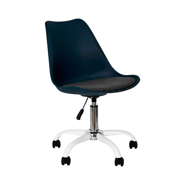 Chaise de bureau à roulettes en bois et métal bleu marine - Emma