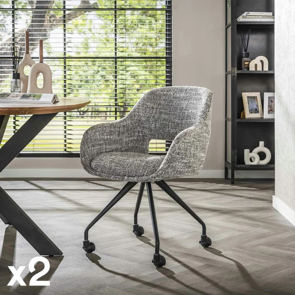 Chaise de bureau à roulettes en tissu gris chiné (lot de 2) CREEK