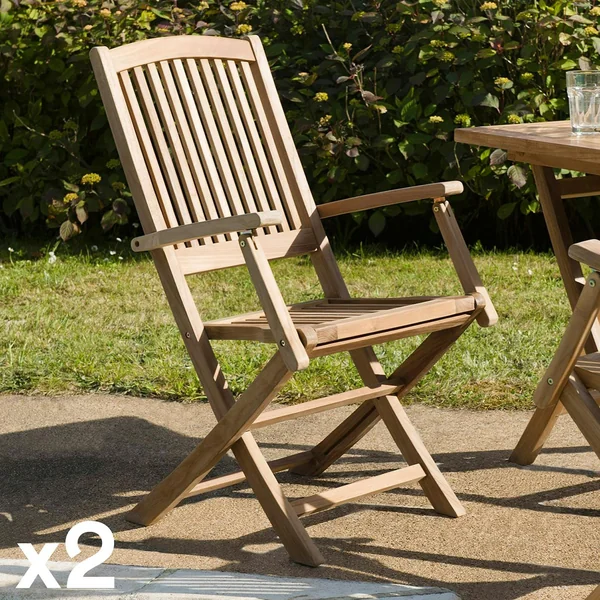 Chaise de jardin en teck avec accoudoirs (lot de 2) SUMMER