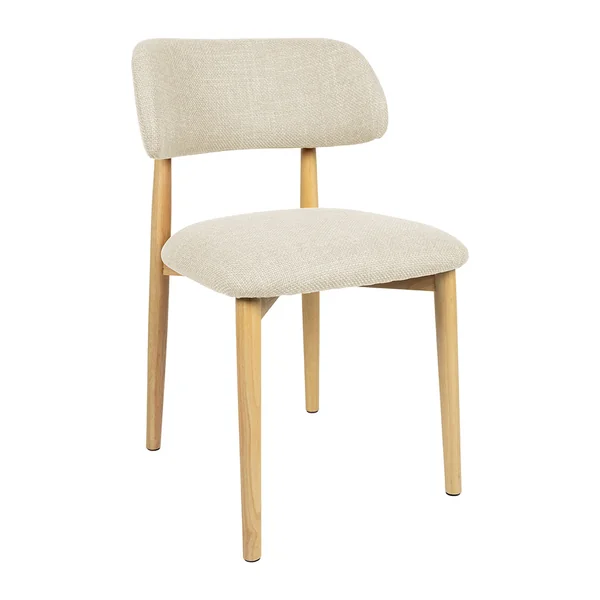Chaise de salle à manger en tissu beige et hévéa - Elsy