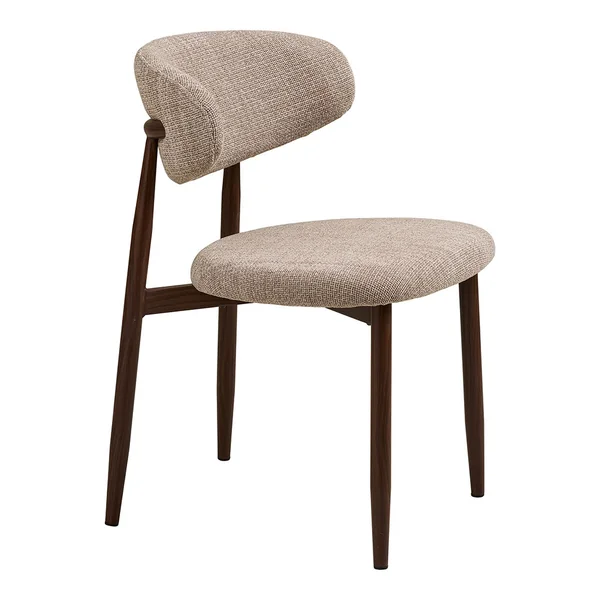 Chaise de salle à manger en tissu sable et métal effet noyer - Lena