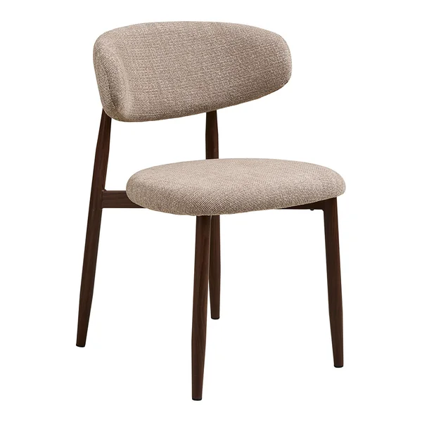 Chaise de salle à manger en tissu sable et métal effet noyer - Lena