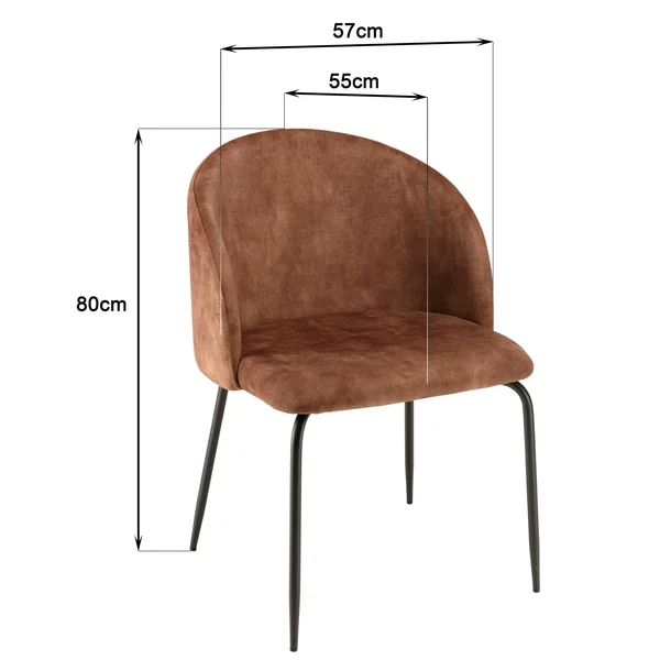 Chaise de salle à manger velours acajou dossier rond (lot de 2) TIM