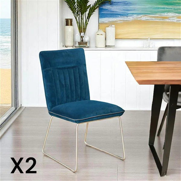 Chaise de salle à manger velours bleu (lot de 2) OKA
