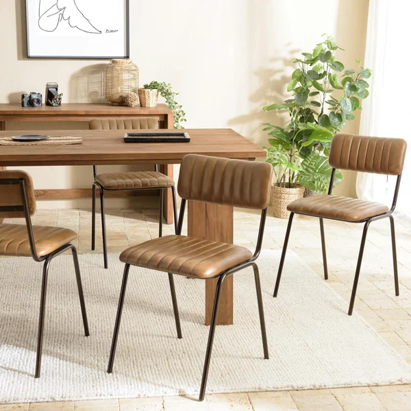 Chaise de table assise et dossier cuir havane (lot de 2) TIM