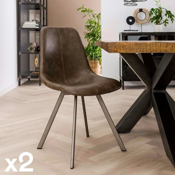 Chaise de table couture apparente taupe pied étoile HELSINKI (lot de 2)