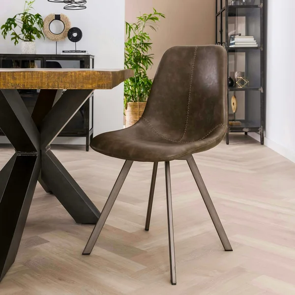 Chaise de table couture apparente taupe pied étoile HELSINKI (lot de 2)