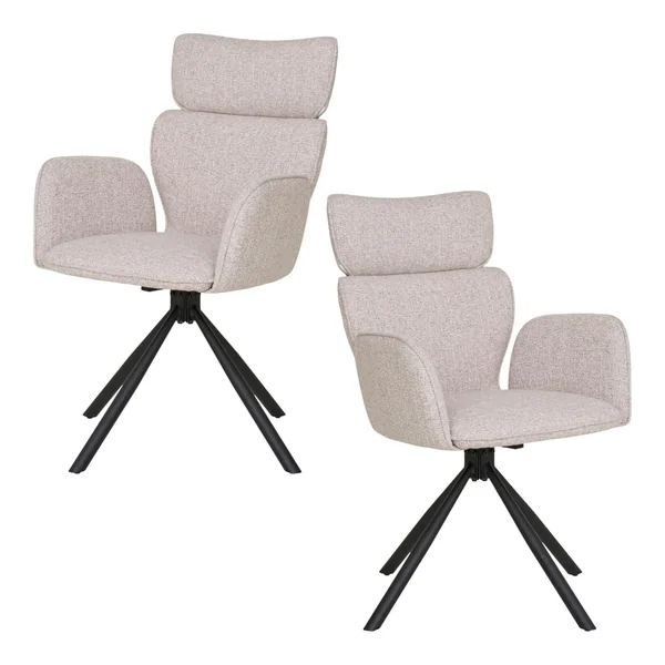 Chaise design beige avec appuie-tête et accoudoirs (lot de 2) BERLIN
