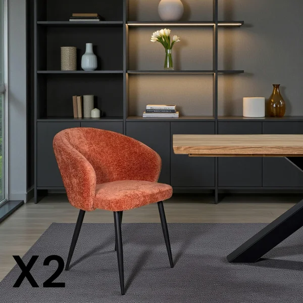 Chaise dossier rond tissu terracotta (lot de 2) IENA