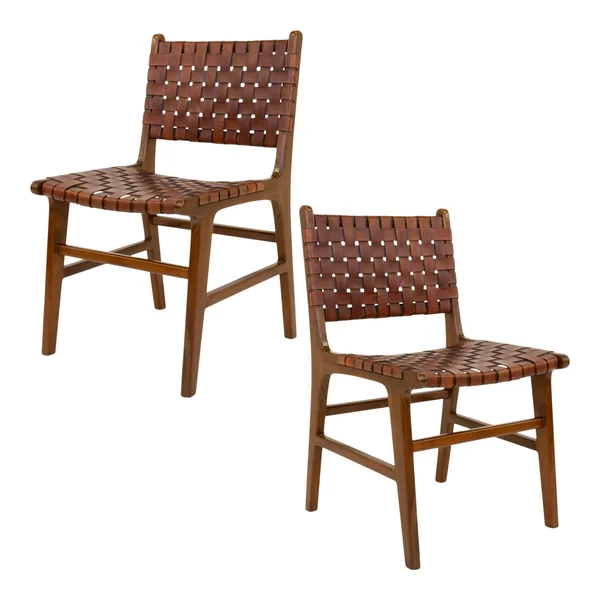 Chaise en bois et cuir tressé marron (lot de 2) MENDOZA