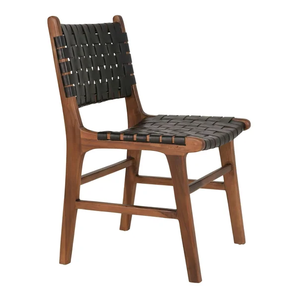 Chaise en bois et cuir tressé noir (lot de 2) MENDOZA