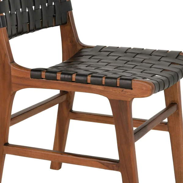 Chaise en bois et cuir tressé noir (lot de 2) MENDOZA