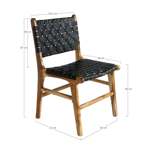 Chaise en bois et cuir tressé noir (lot de 2) MENDOZA