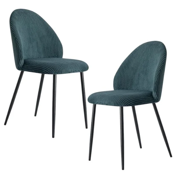 Chaise en tissu côtelé bleu pétrole (lot de 2) IENA