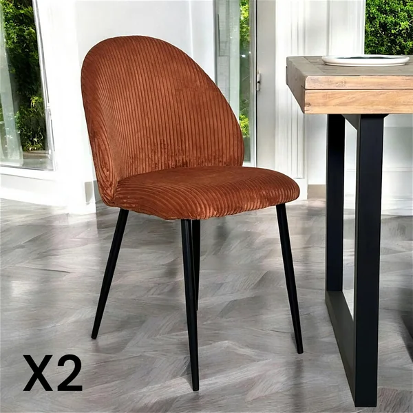 Chaise en tissu côtelé rouille (lot de 2) IENA
