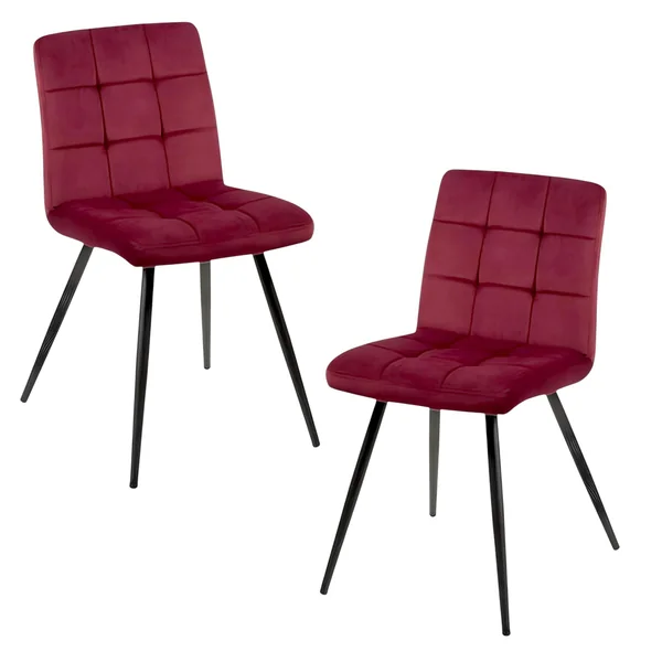 Chaise en velours capitonné rouge bordeaux MALMOE (lot de 2)