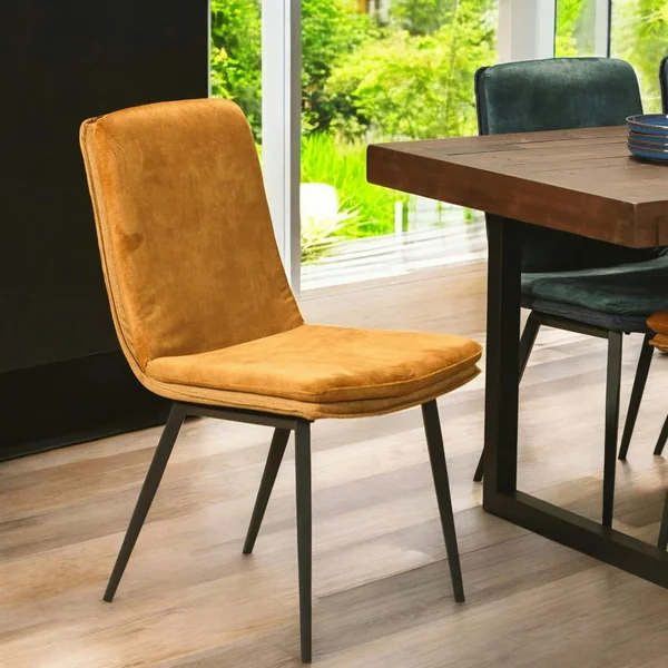 Chaise en velours doré à double coussinage (lot de 2) OKA