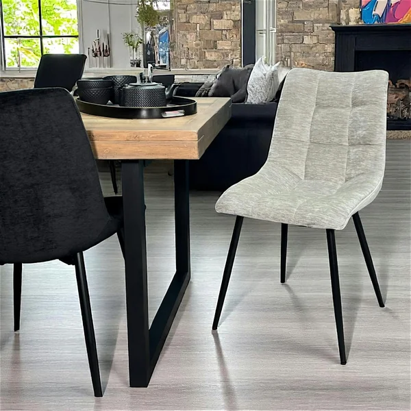Chaise en velours gris clair motif damier (lot de 2) PALERME