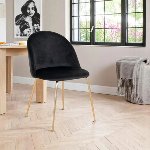Chaise en velours noir à dossier rond (lot de 2) MONTREUX