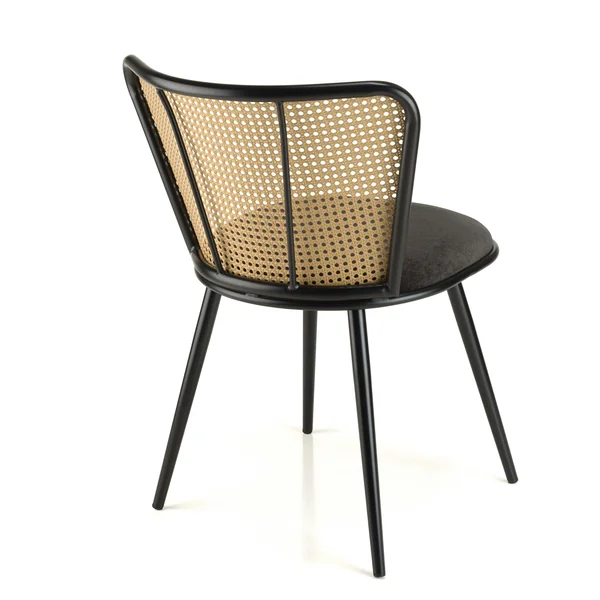 Chaise moderne dossier rotin assise velours noir (lot de 2) LOANO