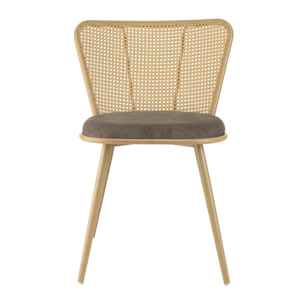 Chaise moderne dossier rotin assise velours taupe (lot de 2) LOANO