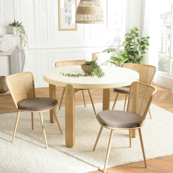 Chaise moderne dossier rotin assise velours taupe (lot de 2) LOANO