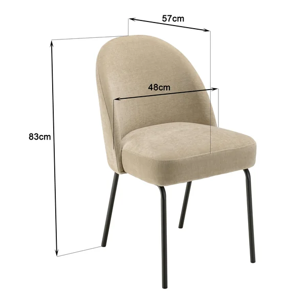 Chaise moderne tissu sable pieds métal noir (lot de 2) TIM