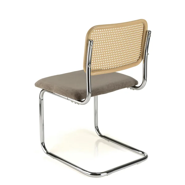 Chaise métal chromé assise velours taupe dossier rotin (lot de 2) LOANO