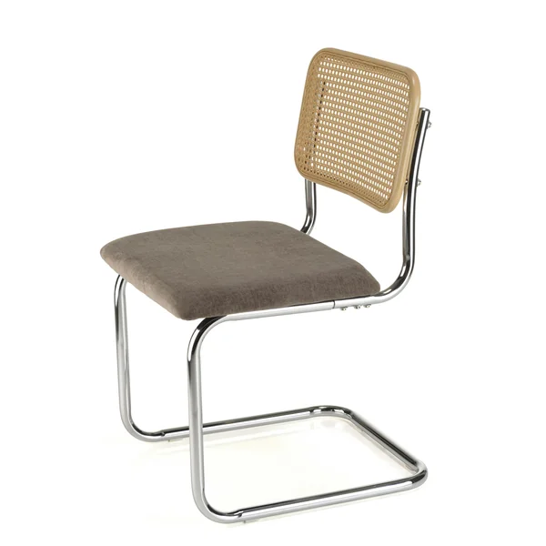 Chaise métal chromé assise velours taupe dossier rotin (lot de 2) LOANO