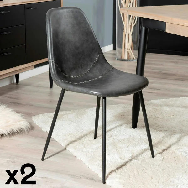 Chaise noire à couture apparente (lot de 2) TIM