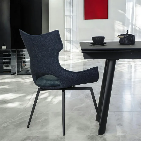 Chaise pivotante bleue bi-matière, dossier en T (lot de 2) LOMBARDIE