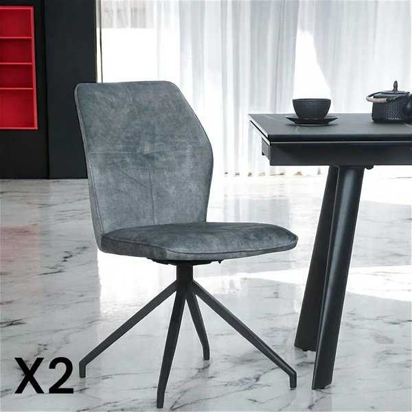 Chaise pivotante bleue en velours patiné avec poignée (lot de 2) LOMBARDIE