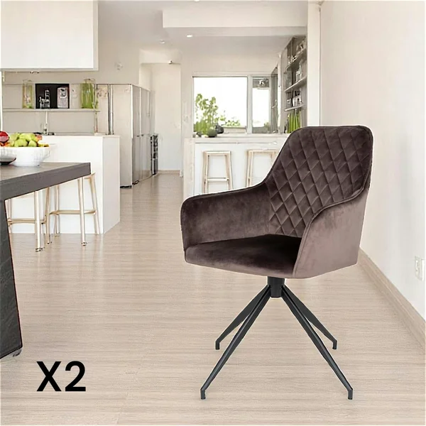 Chaise pivotante en velours taupe avec accoudoirs (lot de 2) SAVONE
