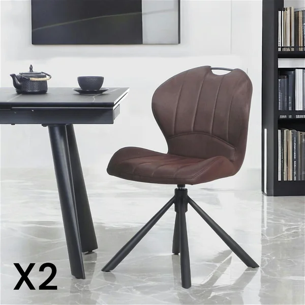 Chaise pivotante marron foncé avec dossier courbe, (lot de 2) LOMBARDIE