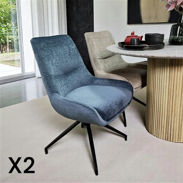 Chaise pivotante retro en velours bleu (lot de 2) PALERME