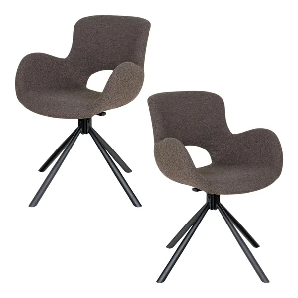 Chaise pivotante taupe en tissu bouclette, dossier ouvert (lot de 2) SAVONE