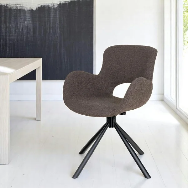 Chaise pivotante taupe en tissu bouclette, dossier ouvert (lot de 2) SAVONE