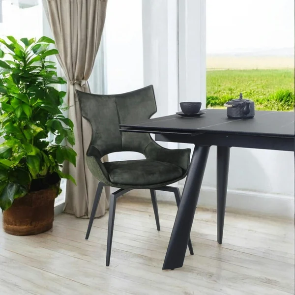 Chaise pivotante verte bi-matière, dossier en T (lot de 2) LOMBARDIE