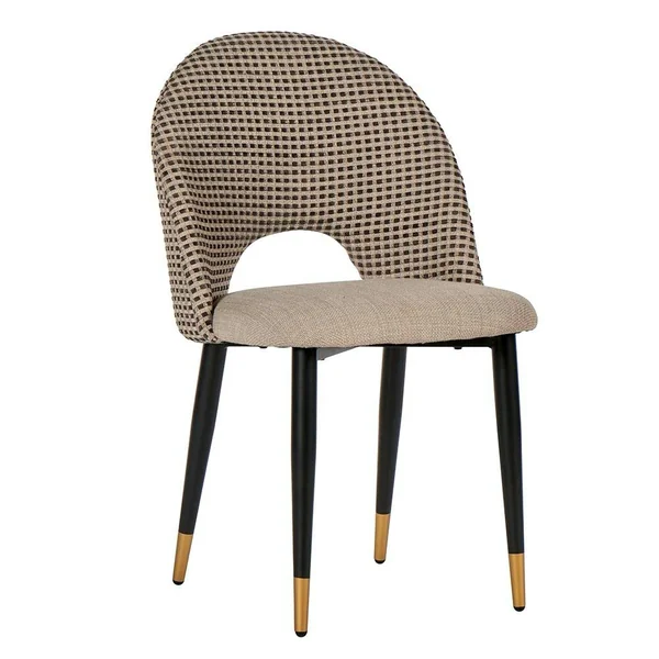 Chaise salle à manger tissu quadrillé taupe (lot de 2) MALMOE