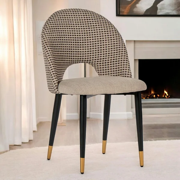 Chaise salle à manger tissu quadrillé taupe (lot de 2) MALMOE