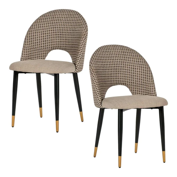 Chaise salle à manger tissu quadrillé taupe (lot de 2) MALMOE