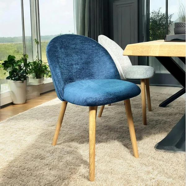 Chaise scandinave en bois et velours bleu (lot de 2) ETNA