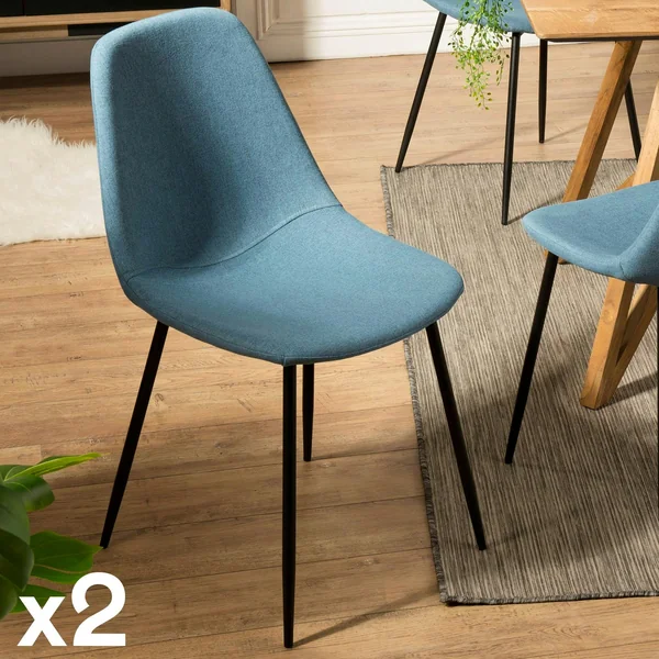 Chaise tissu bleu TIM (lot de 2)