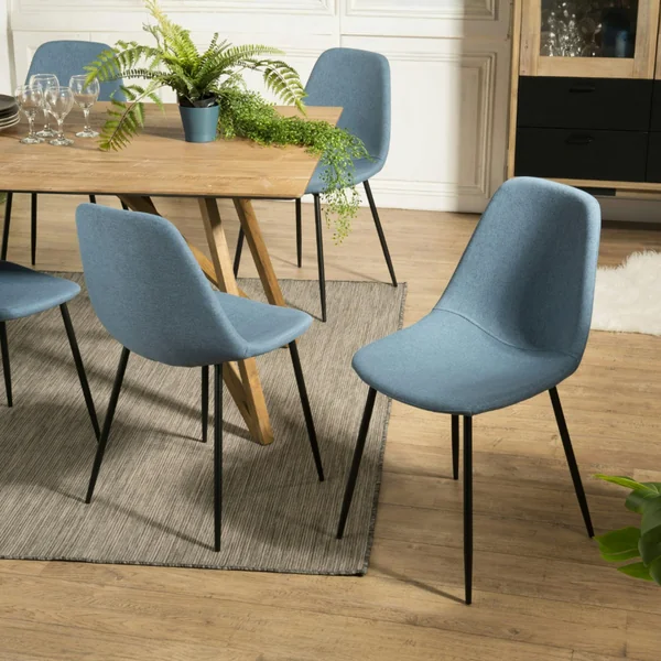 Chaise tissu bleu TIM (lot de 2)
