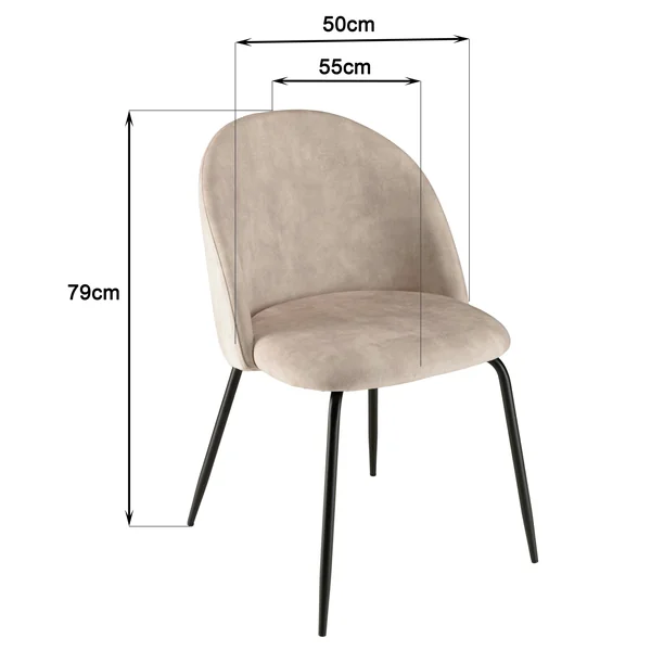 Chaise velours beige dossier galbé (lot de 2) TIM