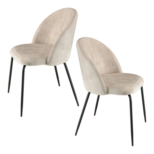 Chaise velours beige dossier galbé (lot de 2) TIM