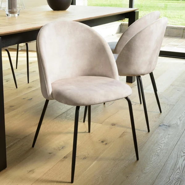 Chaise velours beige dossier galbé (lot de 2) TIM