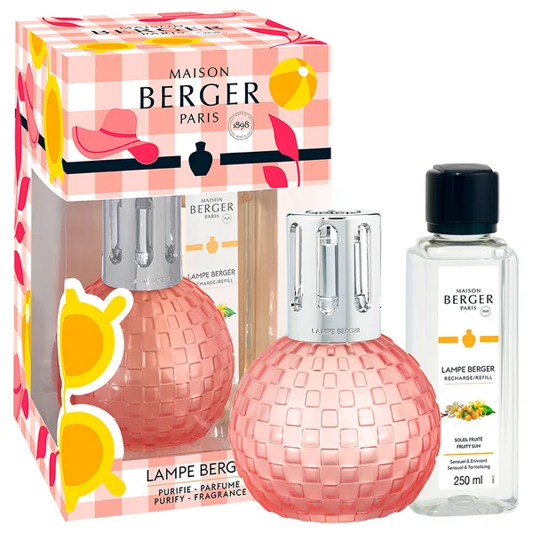 Coffret lampe diffuseur en verre rose avec recharge parfumée pamplemousse 250ml - Disco